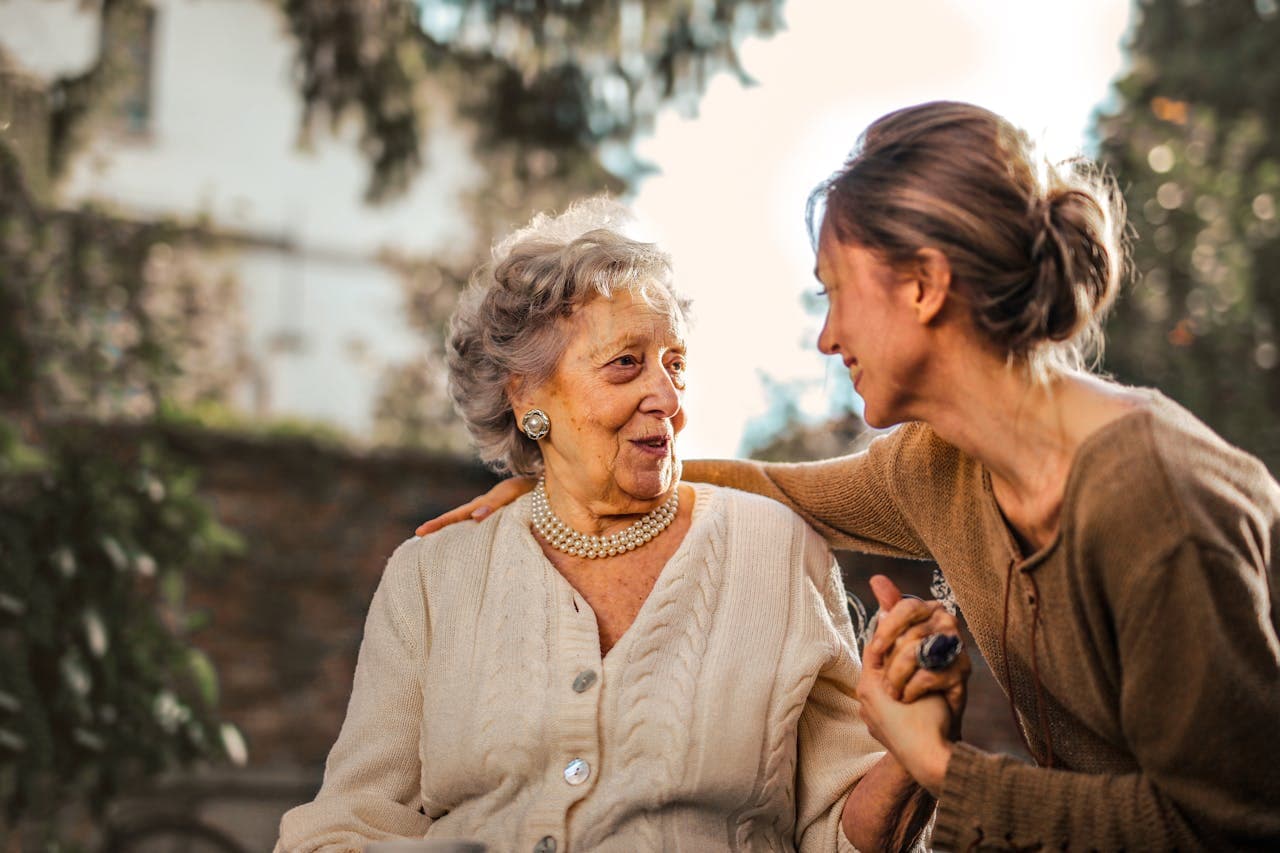 Daughter caring for elderly mother